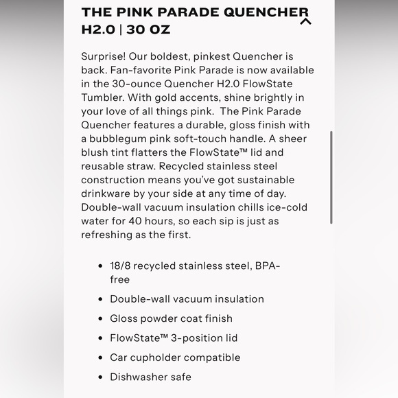 “Pink Parade”- The Quencher H2.0 Flowstate Tumbler- 30 oz - Picture 5 of 5